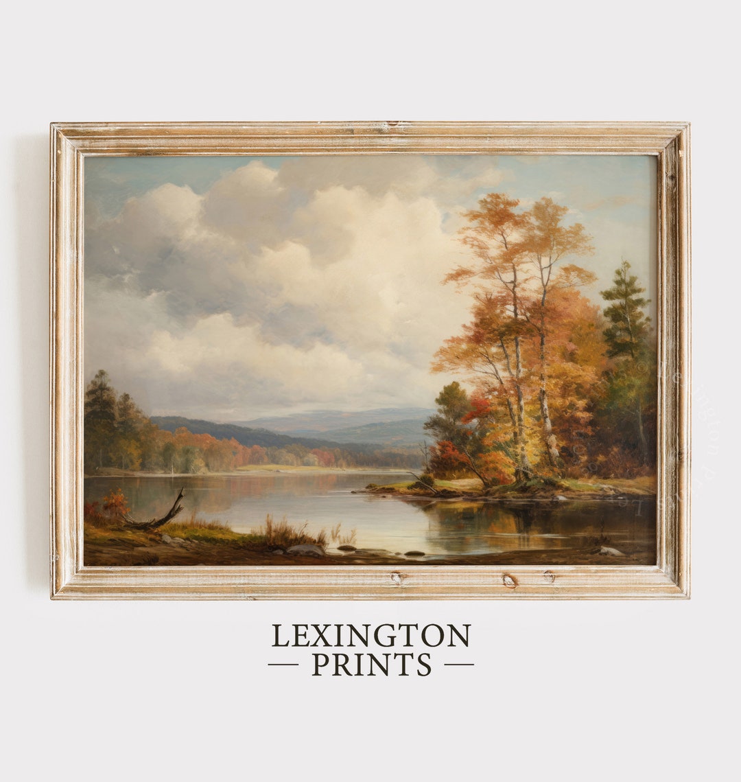 Rustic Fall Landscape Print Vintage Autumn Moody Wall Art Painting ...
