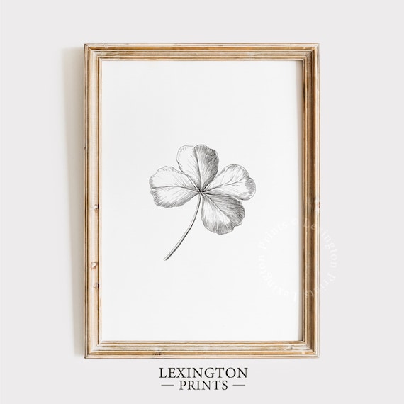Four Leaf Clover Sketch Print, St Patricks PRINTABLE Wall Art, Spring Sketch Spring Print, St Patricks Day Art Floral Print Shamrock 1055