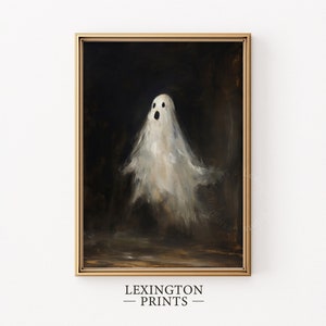 Vintage ghost painting oil painting art print displayed in an antique frame against a white background. The painting features intricate brushwork and colors. The shop name Lexington Prints is written out beneath the wall art frame.