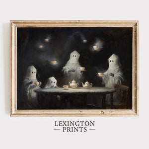 Vintage ghost painting oil painting art print displayed in an antique frame against a white background. The painting features intricate brushwork and colors. The shop name Lexington Prints is written out beneath the wall art frame.
