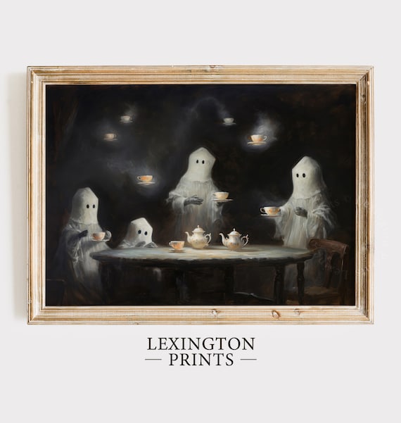 Cute Ghost Decor Vintage Halloween Decor Printable Wall Art Ghost Tea Party Halloween Art Print Dark Cottagecore Spooky Season Gothic 102