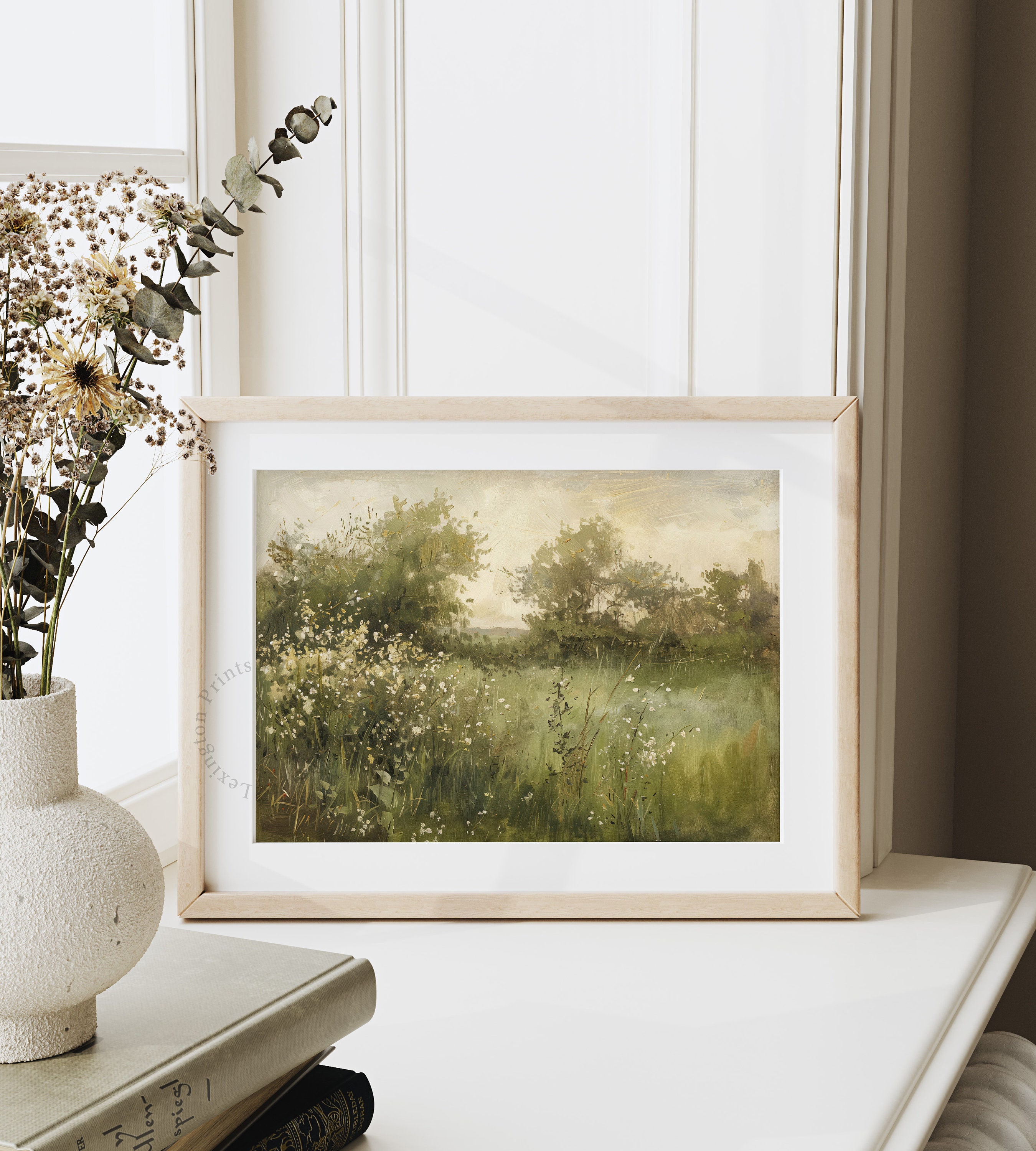 Rustic Wildflower Field Printable Landscape Painting, Neutral Wall Art ...