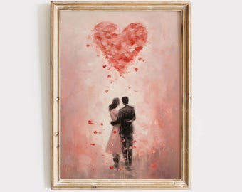 Romantic Couple Heart Art Valentines Day Print Valentines Day Gift Valentines Wall Art Valentines Day Decor Wedding Print Couple Gift 542
