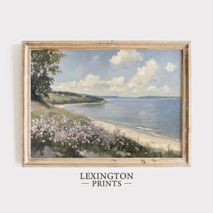 Coastal Wildflower Field Print, Summer PRINTABLE Wall Art, Spring Print Beach Landscape Painting, Moody Flower Wall Art Summer Decor 1164