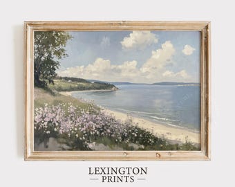 Kust wilde bloemen veld print, zomer afdrukbare muur kunst, lente print strand landschapsschilderkunst, humeurige bloem muur kunst zomer decor 1164