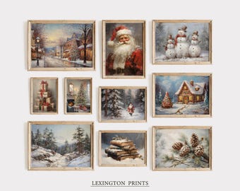 Christmas Gallery Wall SET of 10 Vintage Christmas Wall Art Printable Christmas Oil Painting Art Bundle Holiday Decor Winter Art Digital 350
