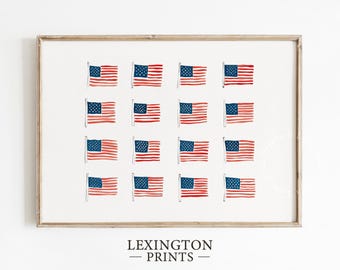 Printable American Flag Wall Art, Vintage 4th of July Print, Fourth of July Painting, Patriotic Americana Wall Decor Digital Download 1209