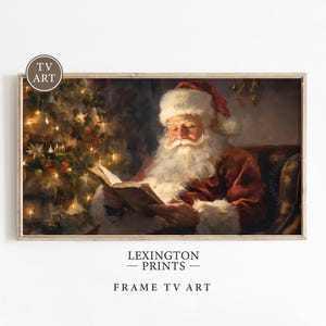 Père Noël lecture livre Noël cadre TV art Noël père Noël art mural hiver université art décoration de Noël vintage père père Noël impression 429