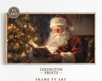 Santa Reading Book Christmas Frame TV Art Christmas Santa Christmas Wall Art Winter Academia Art Vintage Christmas Decor Santa Print 429
