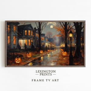Vintage Halloween Frame TV art for Samsung Frame TV set of 18. This is a bundle of spooky Halloween TV art of jack o lanterns, ghosts, witches, pumpkins, etc and is meant to be displayed in a Frame TV. The shop name Lexington Prints is listed beneath