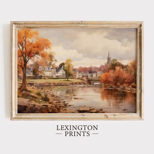 Vintage city town painting oil painting art print displayed in an antique frame against a white background. The painting features intricate brushwork and colors. The shop name Lexington Prints is written out beneath the wall art frame.