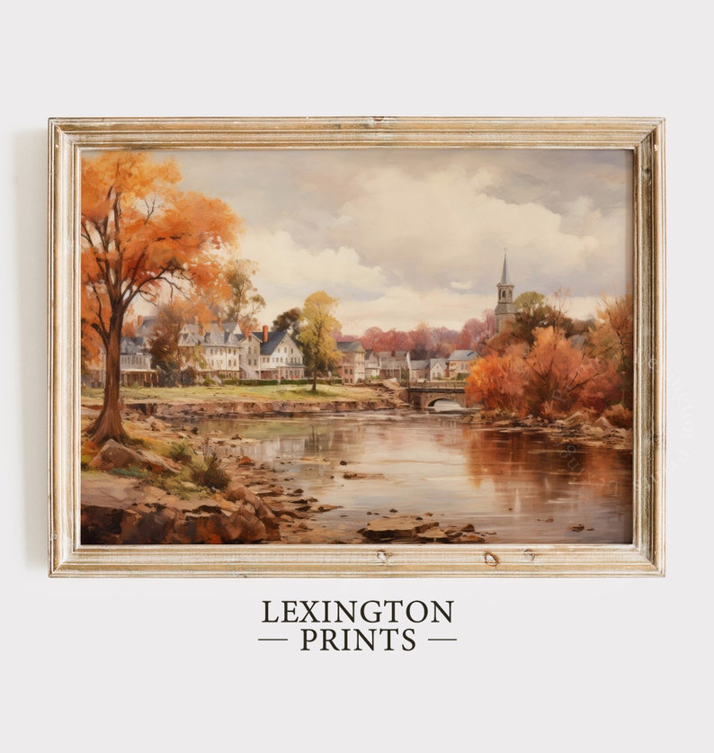 Vintage city town painting oil painting art print displayed in an antique frame against a white background. The painting features intricate brushwork and colors. The shop name Lexington Prints is written out beneath the wall art frame.
