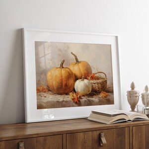 Fall Art Printable Pumpkin Still Life Oil Painting Rustic Fall Decor ...