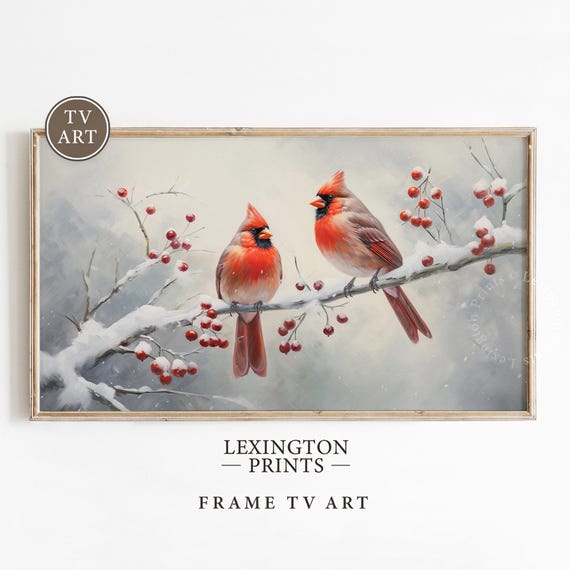 Snowy Winter Cardinal Bird Christmas Frame TV Art Christmas Wall