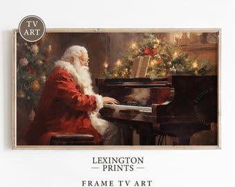 Père Noël jouant du piano, cadre de Noël, art mural, art mural, art de l'hiver, art du piano, décoration de Noël vintage, impression père Noël, père Noël 430