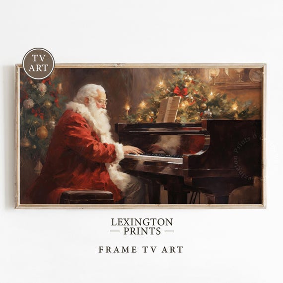 Santa Playing Piano Christmas Frame TV Art Christmas Santa Christmas Wall Art Winter Art Piano Art Vintage Christmas Decor Santa Print 430