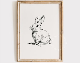 Vintage konijn schets print, konijn afdrukbare muur kunst, konijn tekening muur decor antieke kinderkamer decor Bunny minnaar cadeau digitale download 1139