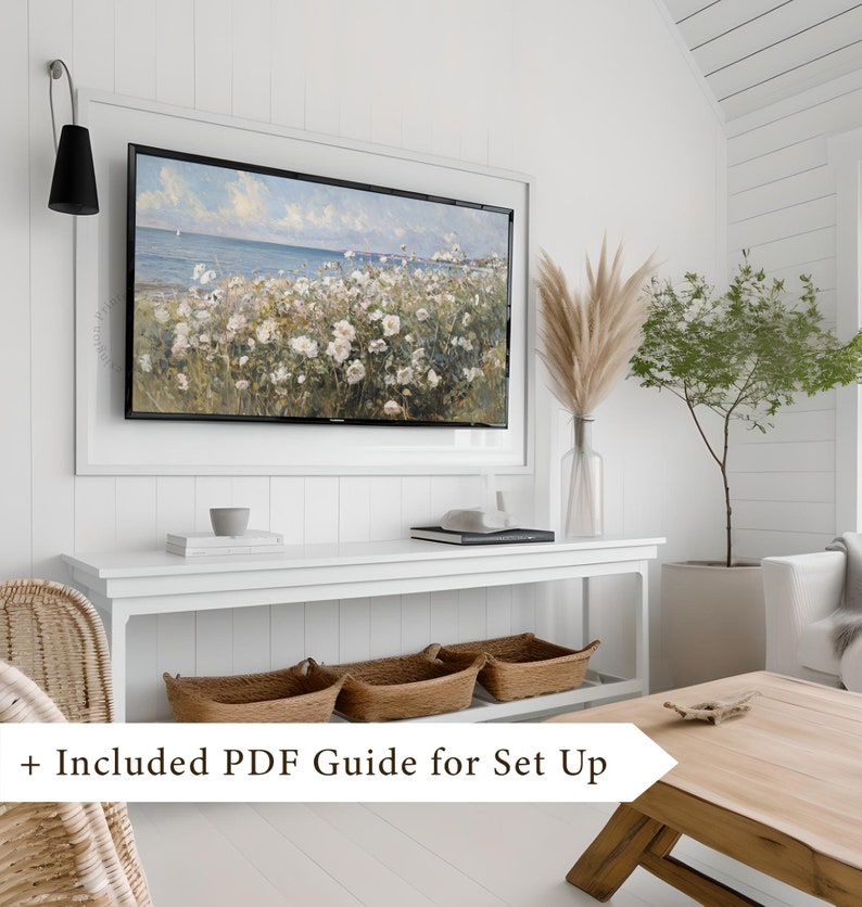 Vintage Summer Frame TV art for Samsung Frame TV of a floral neutral wildflower field. This Spring wall art decor is meant to be displayed in a Frame TV. It can also be used as Spring decor. The shop name Lexington Prints is listed below