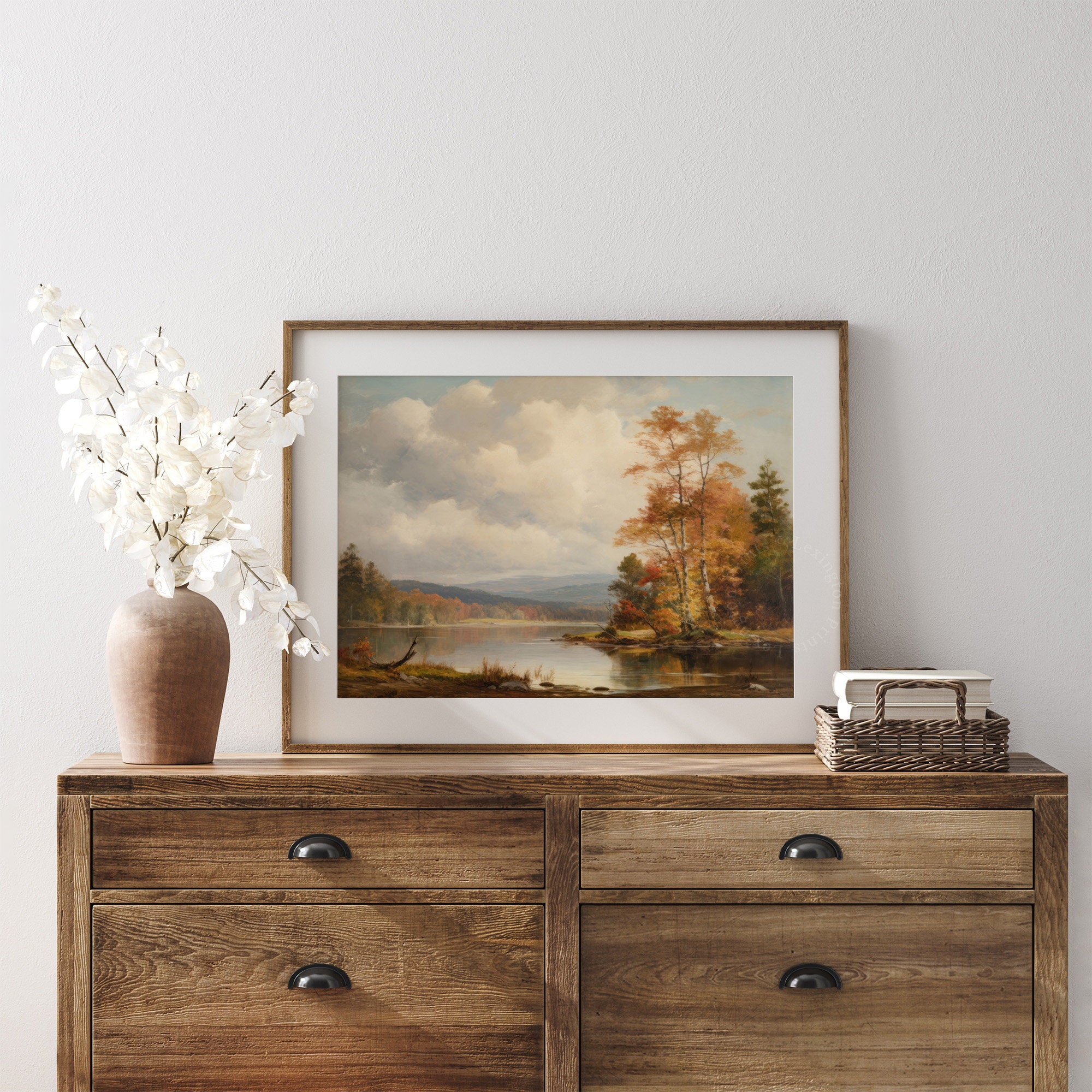 Rustic Fall Landscape Print Vintage Autumn Moody Wall Art Painting ...