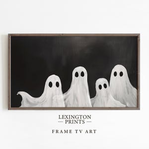 Vintage Halloween Frame TV art for Samsung Frame TV set of 18. This is a bundle of spooky Halloween TV art of jack o lanterns, ghosts, witches, pumpkins, etc and is meant to be displayed in a Frame TV. The shop name Lexington Prints is listed beneath