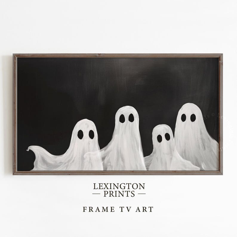 Vintage Halloween Frame TV art for Samsung Frame TV set of 18. This is a bundle of spooky Halloween TV art of jack o lanterns, ghosts, witches, pumpkins, etc and is meant to be displayed in a Frame TV. The shop name Lexington Prints is listed beneath
