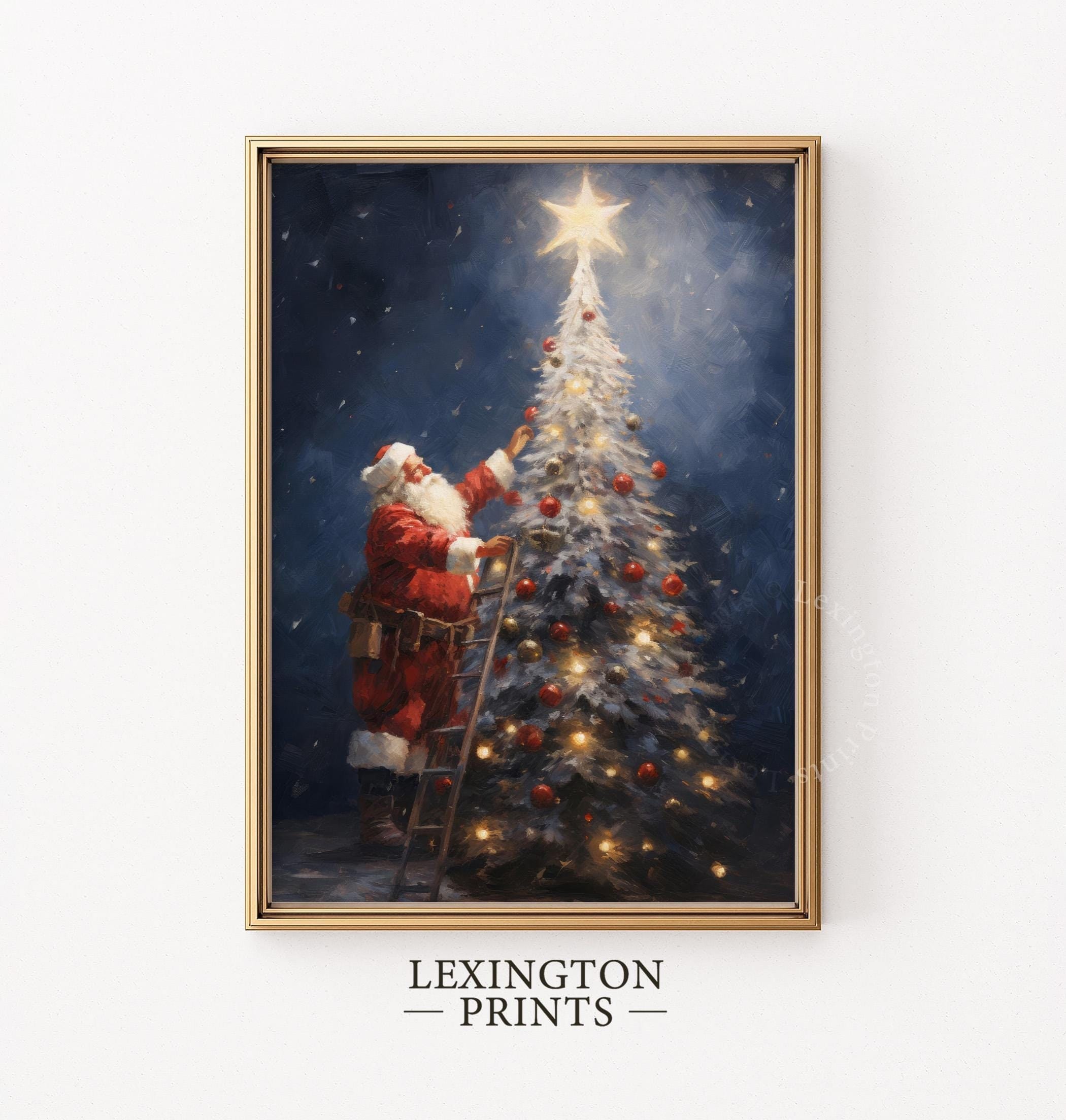 Santa Christmas Tree Christmas Wall Art Christmas Painting Christmas Santa Holiday Art Winter Print Santa Christmas Print Seasonal Decor 415