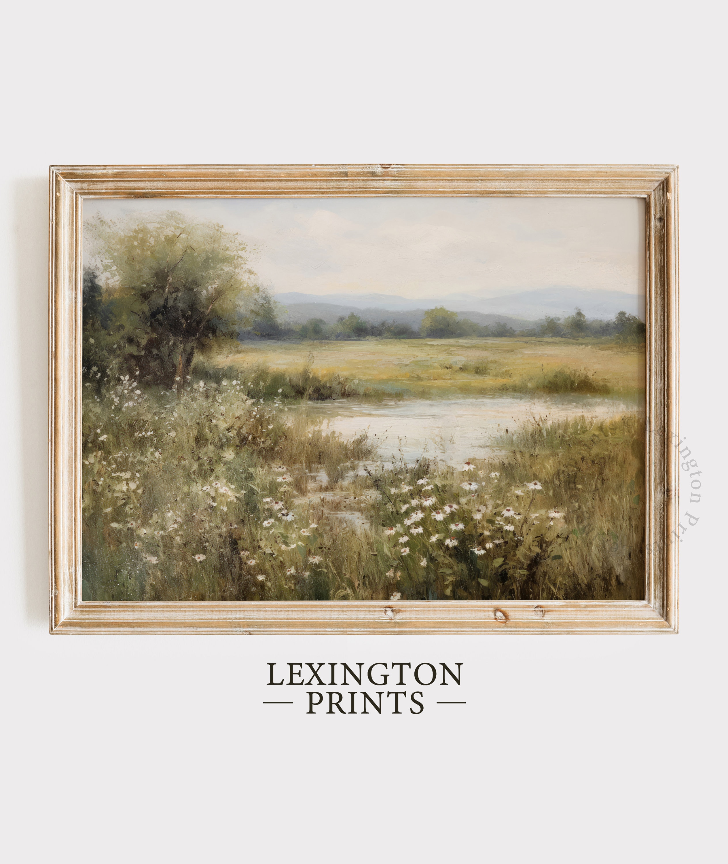 Spring Printable Wildflower Field Landscape Painting, Spring Print Vintage Farmhouse Print Neutral Wall Art Spring Art Digital Download 606