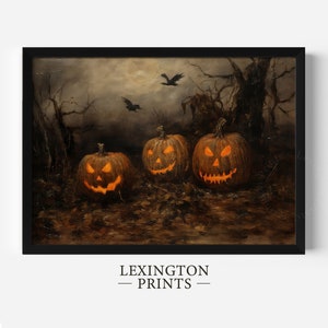 Vintage Halloween Decor Jack O Lantern Wall Art Pumpkin Painting Rustic ...