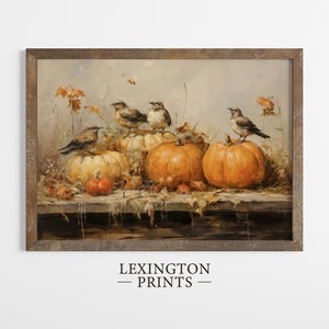Fall Art Printable Pumpkin Bird Print Oil Painting Rustic Fall Decor Vintage Fall Wall Print Halloween Autumn Decor Thanksgiving Decor 79