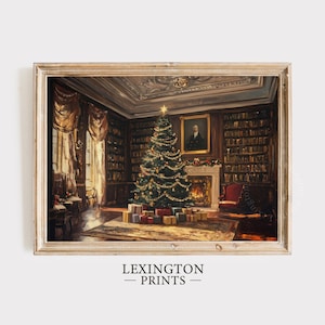 Victorian Christmas Tree Print, Christmas Printable Wall Art, Moody Vintage Library Decor, Dark Academia Christmas Holiday Home Decor 934