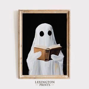 Ghost Reading Book Print, Halloween PRINTABLE Wall Art, Ghost Print Halloween Wall Art, Trendy Ghost Poster Dark Academia Library Art 824