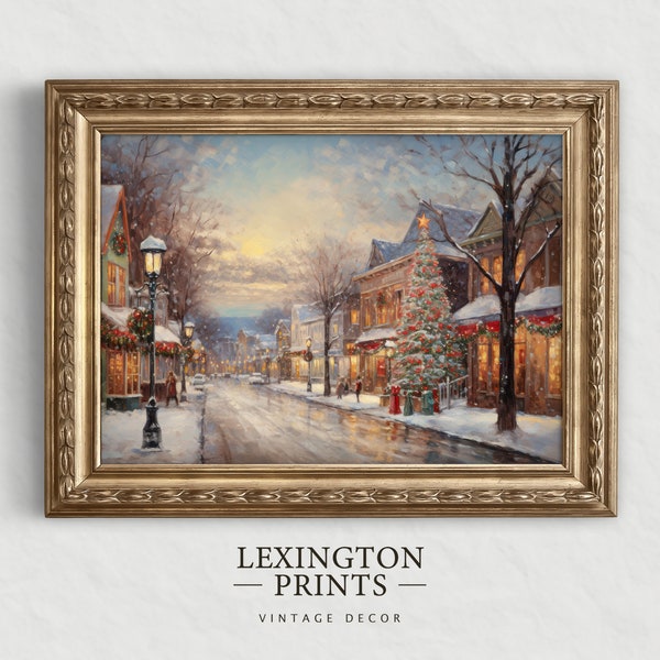 Snowy Christmas Wall Art Town City Christmas Village Art Print American Landscape Painting Christmas Decor Vintage Moody Wall Art Winter 194