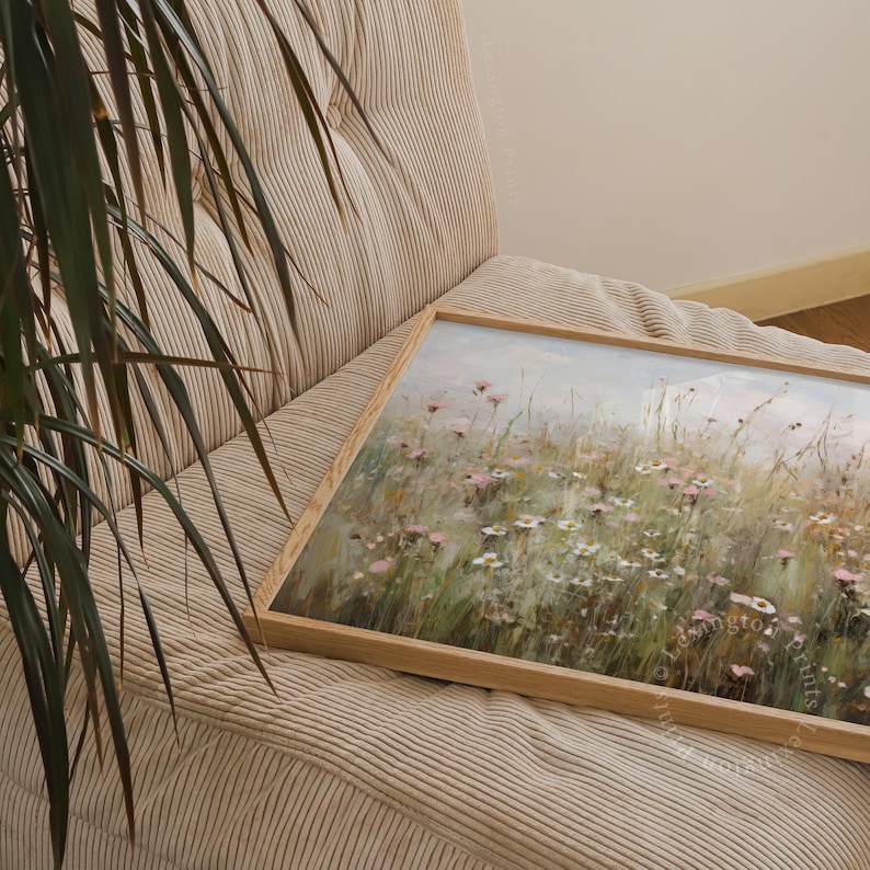 Printable Wildflower Field Landscape Vintage Painting, Pink Spring Print Farmhouse Print Neutral Wall Art Spring Art Digital Download 573 image 8