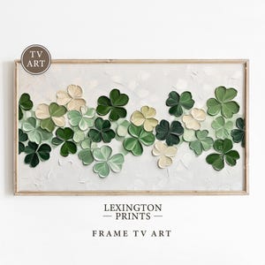 Textured St Patricks Day TV Art File, Vintage St Patricks Shamrock TV Art, Green Spring TV Art St Patricks Day Decor Neutral Painting 1032