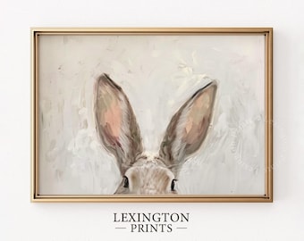 Vintage Easter Bunny Print, Easter PRINTABLE Wall Art, Muted Spring Rabbit Painting, Rustic Farmhouse Decor Art Neutral Easter Wall Art 1061