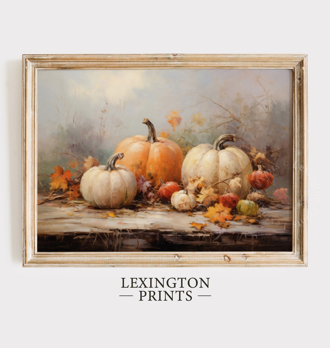 Fall Art Printable Pumpkin Still Life Oil Painting Rustic Fall Decor ...