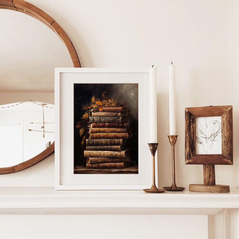 Vintage book art painting oil painting art print displayed in an antique frame against a white background. The painting features intricate brushwork and colors. The shop name Lexington Prints is written out beneath the wall art frame.