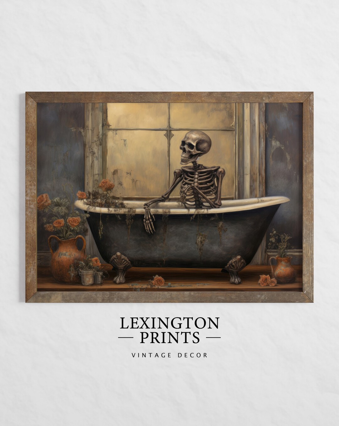 Bathtub Skeleton Halloween Decor Printable Bathroom Decor Painting ...