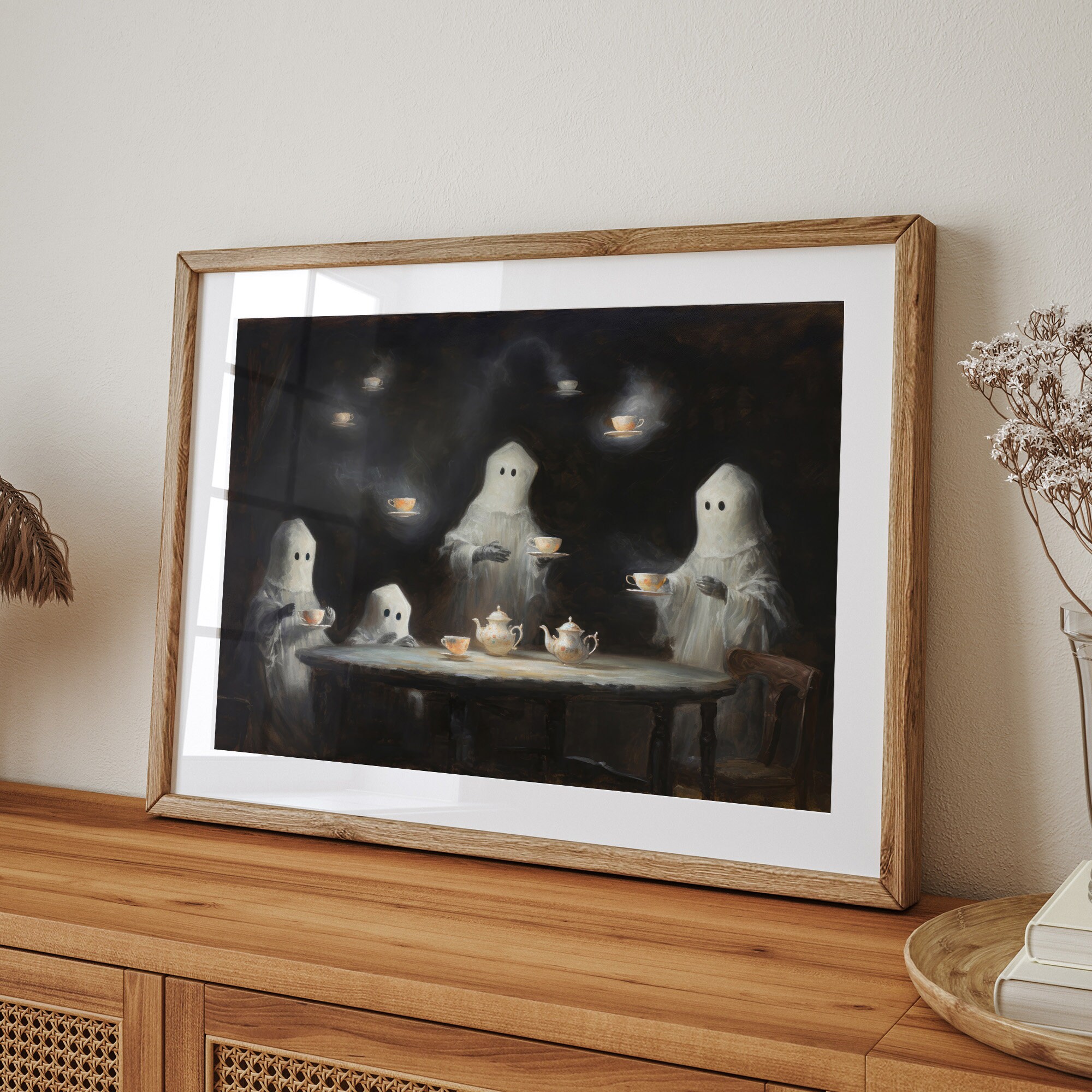 Cute Ghost Decor Vintage Halloween Decor Printable Wall Art Ghost Tea ...