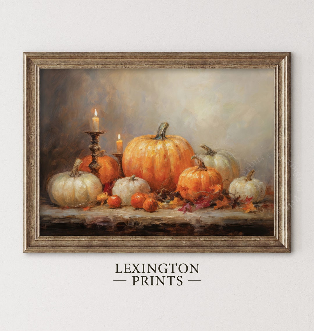 Fall Wall Decor Printable Pumpkin Candle Art Painting Rustic Fall Art ...
