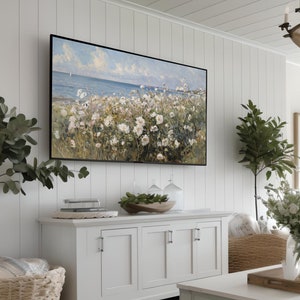 Vintage Summer Frame TV art for Samsung Frame TV of a floral neutral wildflower field. This Spring wall art decor is meant to be displayed in a Frame TV. It can also be used as Spring decor. The shop name Lexington Prints is listed below