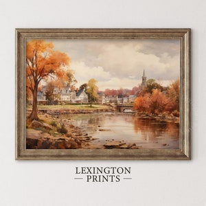 Vintage city town painting oil painting art print displayed in an antique frame against a white background. The painting features intricate brushwork and colors. The shop name Lexington Prints is written out beneath the wall art frame.