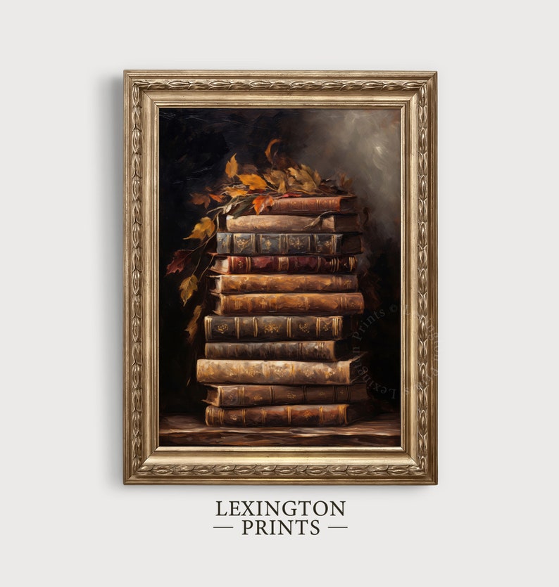 Vintage book art painting oil painting art print displayed in an antique frame against a white background. The painting features intricate brushwork and colors. The shop name Lexington Prints is written out beneath the wall art frame.