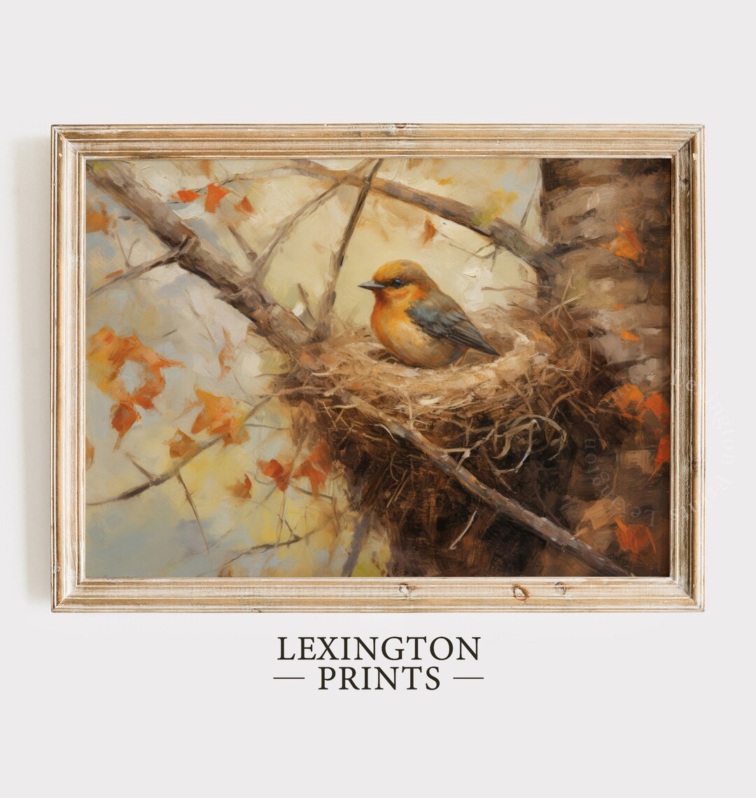 Printable Vintage Fall Bird Art Autumn Decor Rustic Fall Wall Oil ...