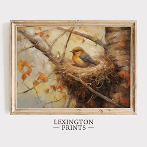 Printable Vintage Fall Bird Art Autumn Decor Rustic Fall Wall Oil Painting Bird Nest Fall Decor Wall Print Wildlife Art Thanksgiving 117