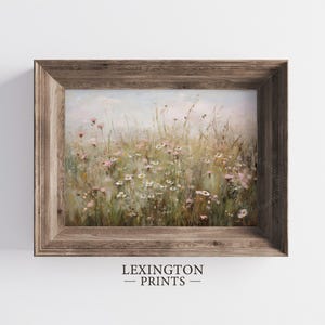 Printable Wildflower Field Landscape Vintage Painting, Pink Spring Print Farmhouse Print Neutral Wall Art Spring Art Digital Download 573 image 10