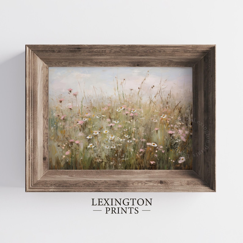 Printable Wildflower Field Landscape Vintage Painting, Pink Spring Print Farmhouse Print Neutral Wall Art Spring Art Digital Download 573 image 10