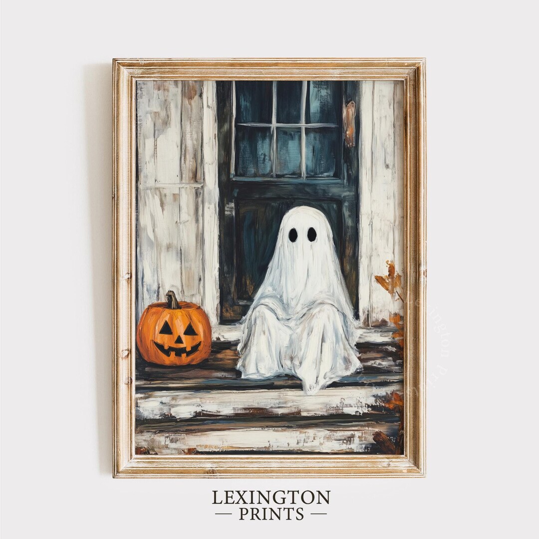 Ghost Jack O Lantern Halloween PRINTABLE Wall Art, Cute Ghost Wall Art ...