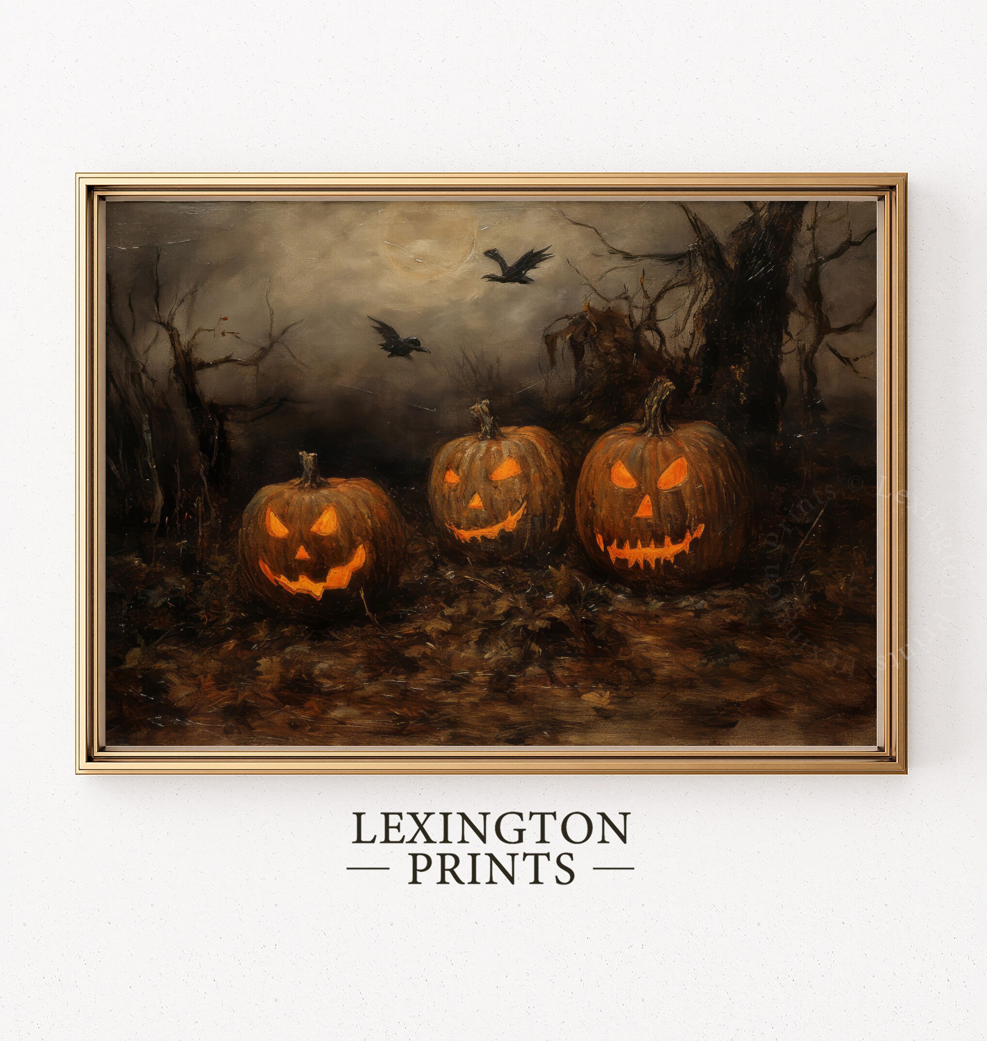 Vintage Halloween Decor Jack O Lantern Wall Art Pumpkin Painting Rustic ...