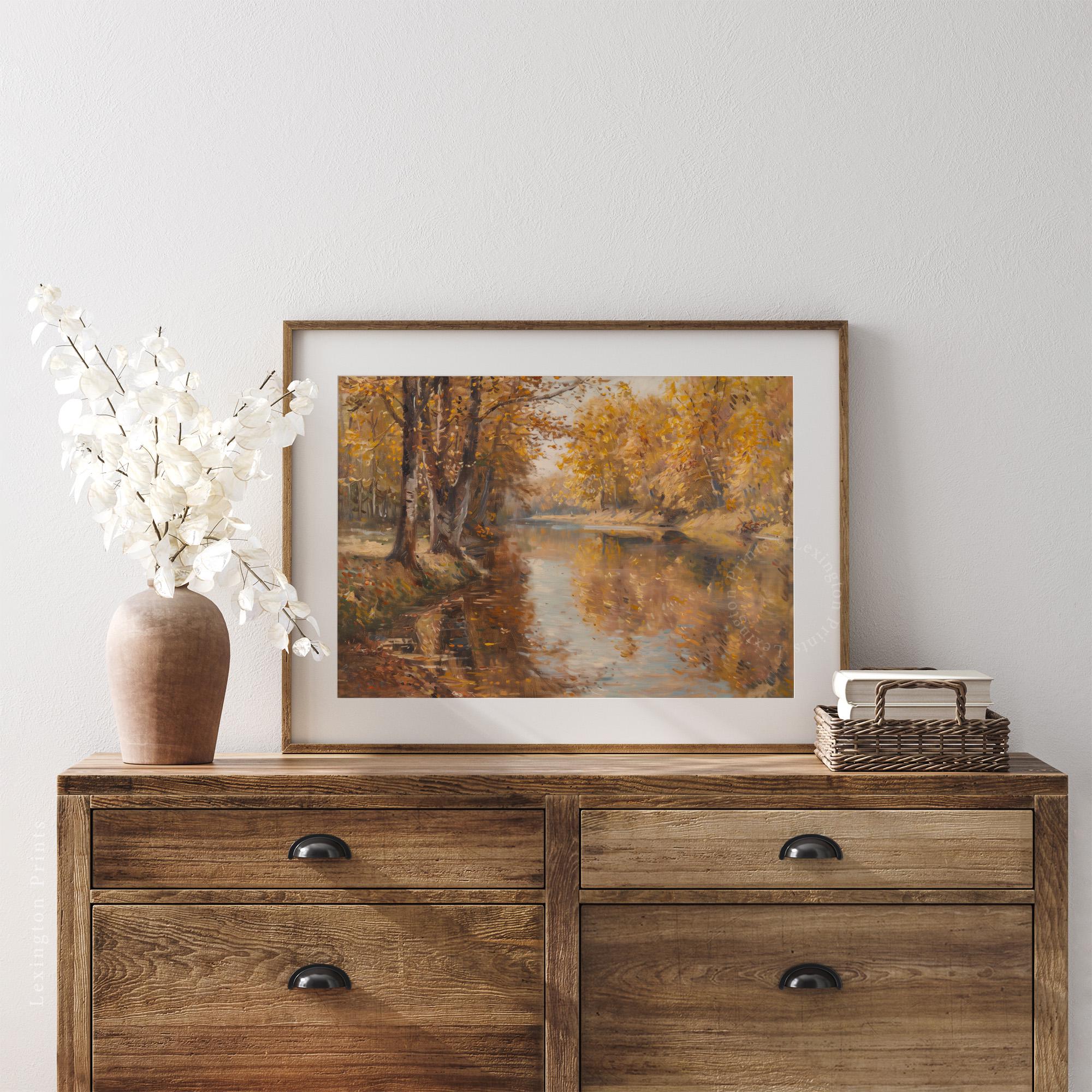 Fall Printable Forest Landscape Painting, Fall Decor Vintage Autumn ...